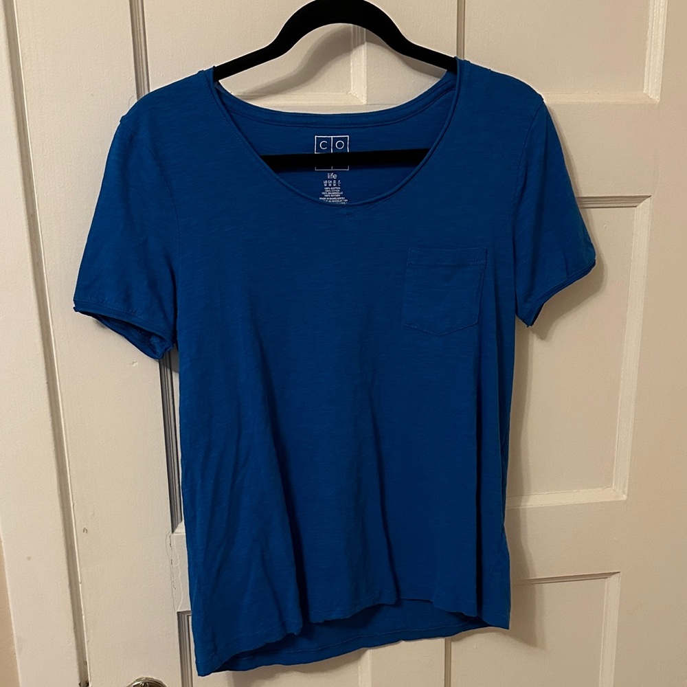 Blue Scoop Neck Pocket Tee